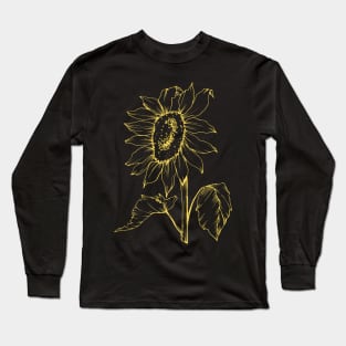 Yellow Sunflower Outline Sketch Long Sleeve T-Shirt